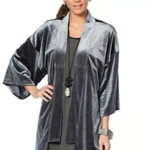 Blue/Gray Velvet Kimono Style Cardigan
